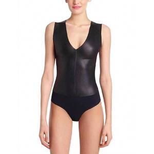 NEW COMMANDO faux leather deep-v bodysuit in black